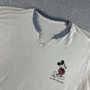 VINTAGE 70s 80s Disney Mickey Mouse Shirt Mens Medium White Paper Thin‎ Thrashed
